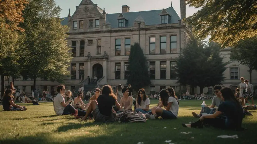 group of college students hanging out on the quad