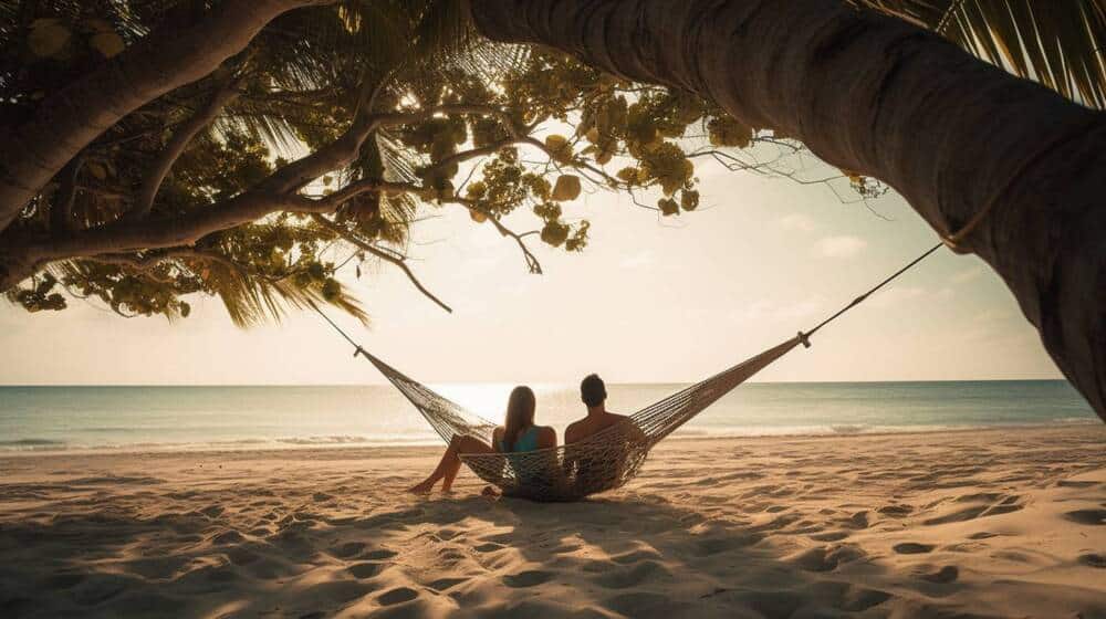 young couple relaxing on a hammock